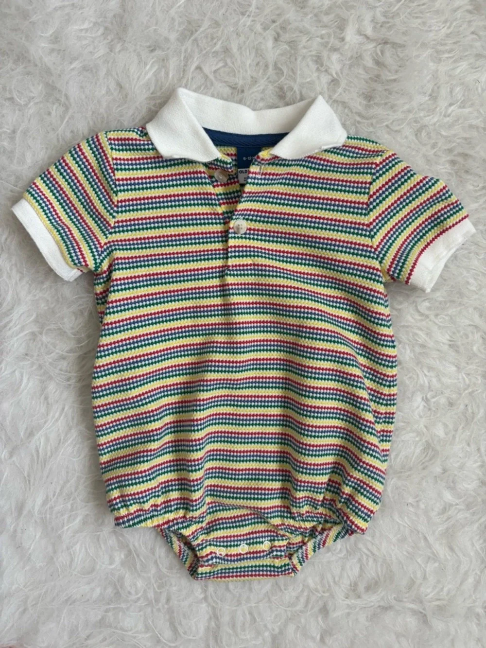 Old Navy Baby Preppy Multicolor Striped Knit Polo Bubble Romper